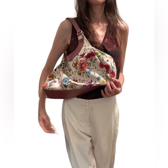 Gucci flora magenta pink leather trimmed tote - Picture 3 of 11